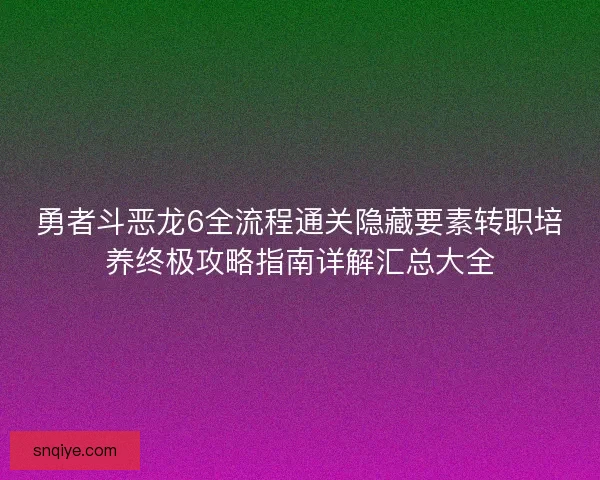 勇者斗恶龙6全流程通关隐藏要素转职培养终极攻略指南详解汇总大全