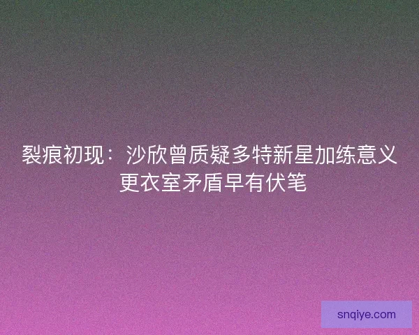 裂痕初现：沙欣曾质疑多特新星加练意义 更衣室矛盾早有伏笔