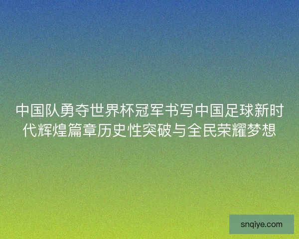 中国队勇夺世界杯冠军书写中国足球新时代辉煌篇章历史性突破与全民荣耀梦想